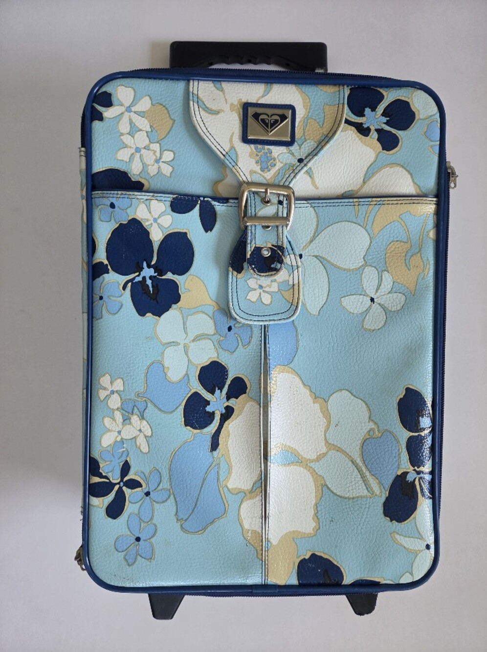 Roxy Vintage blue tropical floral wheeled rolling suitcase Y2K 2000s travel